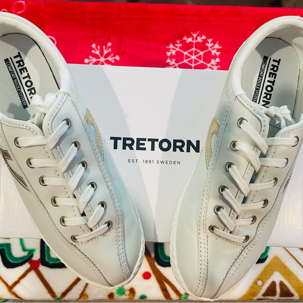 Tretorn White and Gold Sneakers